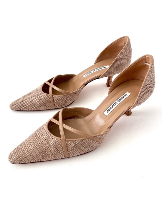 Manolo Blahnik Shoes - MANOLO BLAHNIK | Vintage D’Orsay Beige Woven Ballet Pointed Kitten Heel Pumps 41